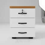 Caisson Mobile de Bureau 3 Tiroirs avec Verrou - Design Moderne Blanc & Bois - L 40 x P 40 x H 60 cm – Image 4