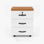 Caisson Mobile de Bureau 3 Tiroirs avec Verrou - Design Moderne Blanc & Bois - L 40 x P 40 x H 60 cm