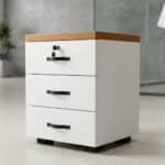 Caisson Mobile de Bureau 3 Tiroirs avec Verrou - Design Moderne Blanc & Bois - L 40 x P 40 x H 60 cm – Image 3