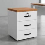 Caisson Mobile de Bureau 3 Tiroirs avec Verrou - Design Moderne Blanc & Bois - L 40 x P 40 x H 60 cm – Image 2