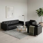 Canapé de bureau cinq places en cuir noir de style exécutif – Image 2