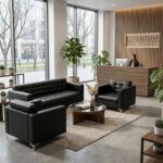 Canapé de bureau cinq places en cuir noir de style exécutif – Image 3