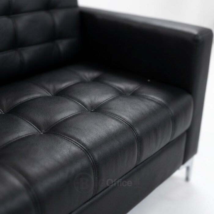 Canapé de bureau cinq places en cuir noir de style exécutif – Image 5