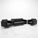 Canapé de bureau cinq places en cuir noir de style exécutif – Image 6