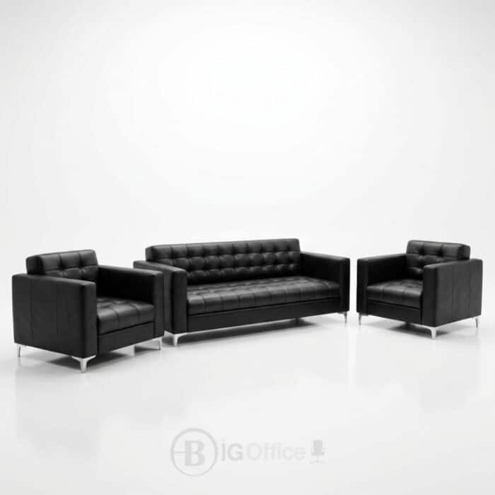 Canapé de bureau cinq places en cuir noir de style exécutif – Image 6