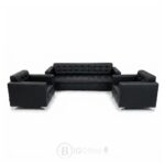 Canapé de bureau cinq places en cuir noir de style exécutif