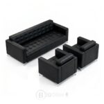 Canapé de bureau cinq places en cuir noir de style exécutif – Image 7