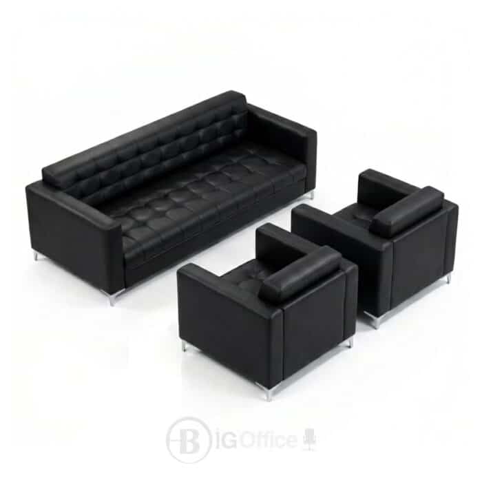 Canapé de bureau cinq places en cuir noir de style exécutif – Image 7