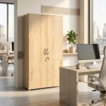 Armoire de bureau en bois MDF 180x80x40 cm avec serrure – Rangement professionnel – Image 4