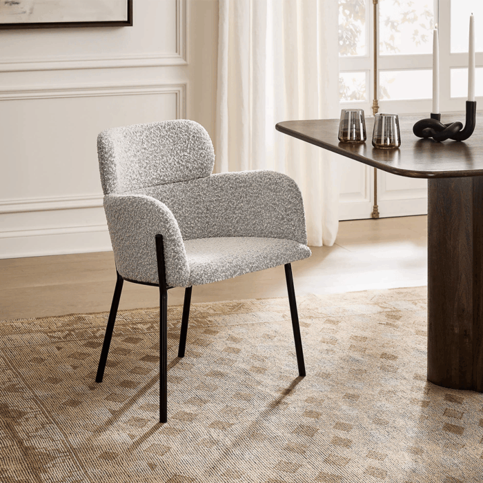 Azalea chaise de salle à manger en bouclé noir et blanc - design moderne et confortable – Image 4