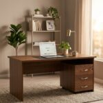 Bureau de direction moderne effet noyer 160 x 80 cm – Image 4