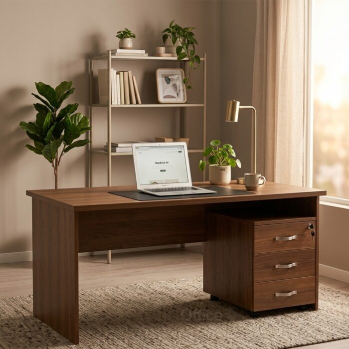Bureau de direction moderne effet noyer 160 x 80 cm – Image 4