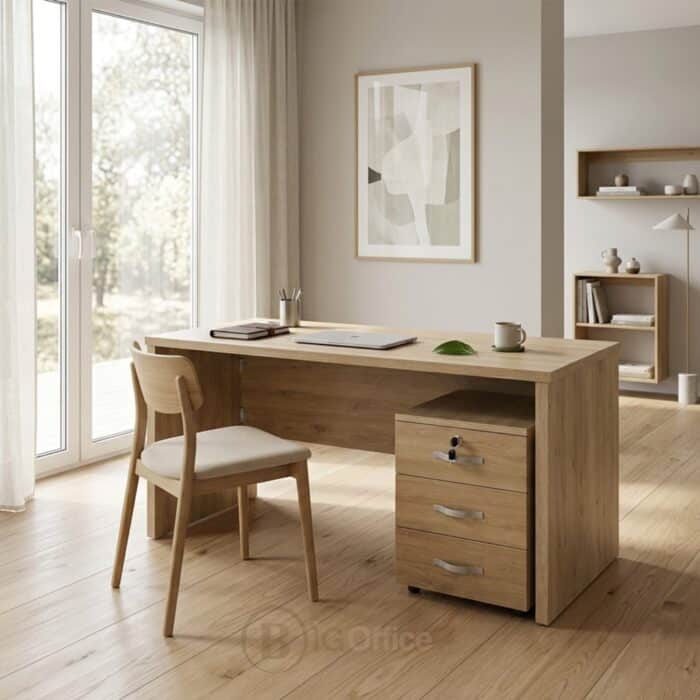 Bureau en bois MDF avec caisson mobile 140x70 cm – Design moderne et fonctionnel – Image 4