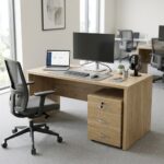 Bureau en bois MDF avec caisson mobile 140x70 cm – Design moderne et fonctionnel – Image 5
