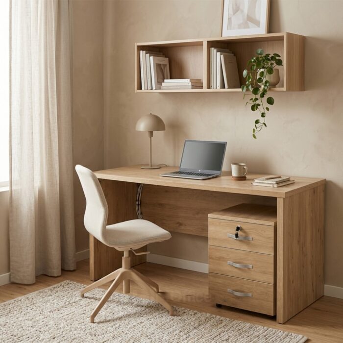 Bureau en bois MDF avec caisson mobile 140x70 cm – Design moderne et fonctionnel – Image 6
