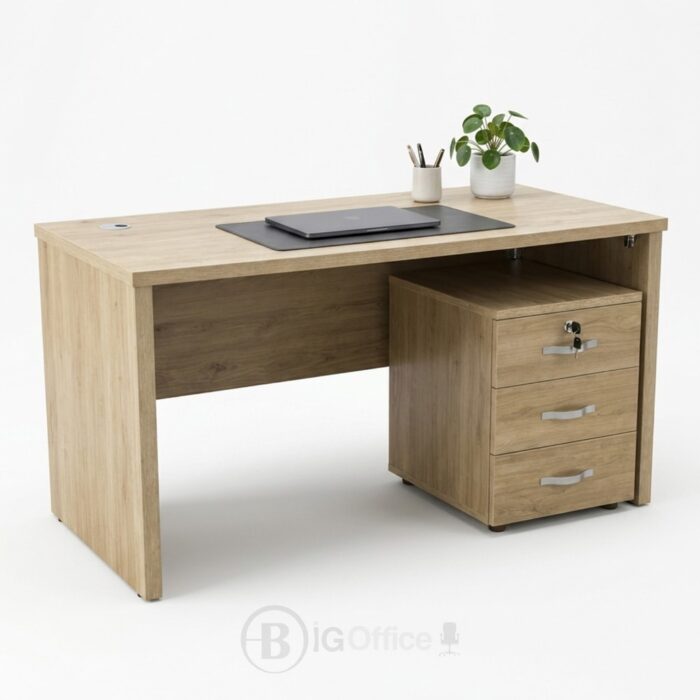 Bureau en bois MDF avec caisson mobile 140x70 cm – Design moderne et fonctionnel – Image 3