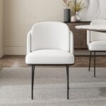 Chaise de salle à manger blanche Linenic - assise matelassée en coton et lin avec piètement inox noir moderne – Image 2