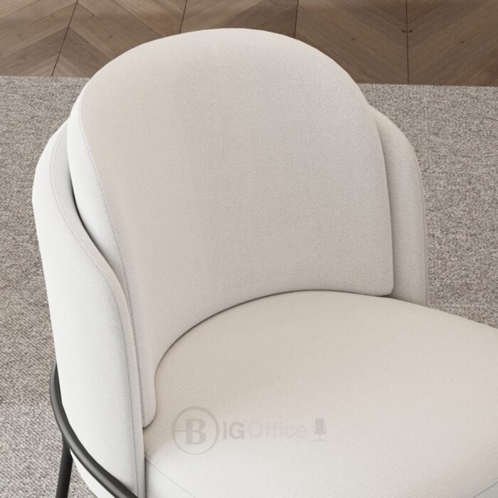 Chaise de salle à manger blanche Linenic - assise matelassée en coton et lin avec piètement inox noir moderne – Image 3