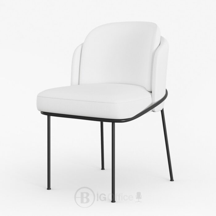 Chaise de salle à manger blanche Linenic - assise matelassée en coton et lin avec piètement inox noir moderne – Image 5
