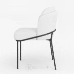 Chaise de salle à manger blanche Linenic - assise matelassée en coton et lin avec piètement inox noir moderne – Image 6