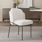 Chaise de salle à manger blanche Linenic - assise matelassée en coton et lin avec piètement inox noir moderne – Image 7