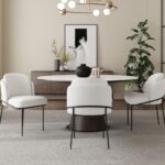 Chaise de salle à manger blanche Linenic - assise matelassée en coton et lin avec piètement inox noir moderne – Image 8