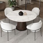 Chaise de salle à manger blanche Linenic - assise matelassée en coton et lin avec piètement inox noir moderne – Image 9