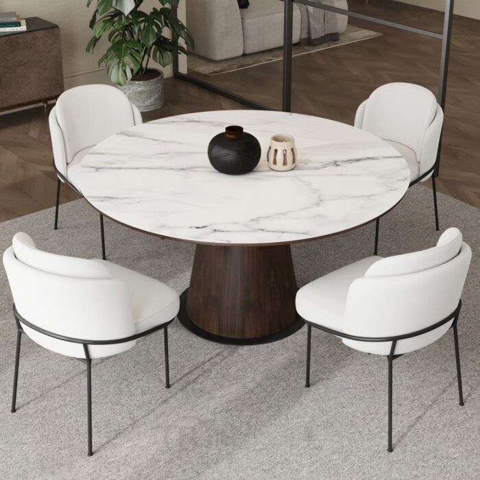 Chaise de salle à manger blanche Linenic - assise matelassée en coton et lin avec piètement inox noir moderne – Image 9