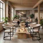 Chaise Brittany avec accoudoirs - Velours beige & métal noir – Image 12