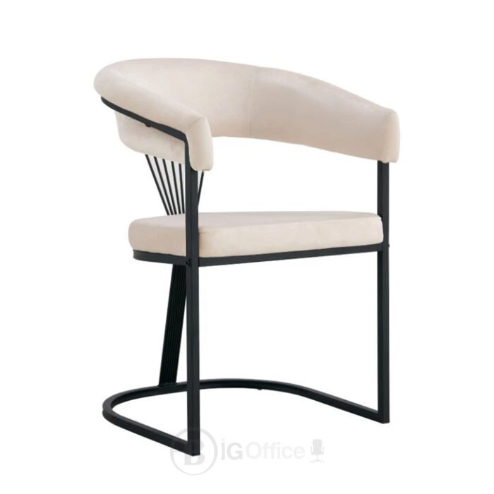 Chaise Brittany avec accoudoirs - Velours beige & métal noir – Image 2