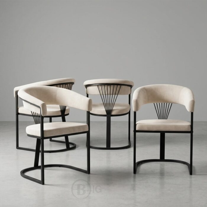 Chaise Brittany avec accoudoirs - Velours beige & métal noir – Image 7