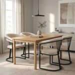 Chaise Brittany avec accoudoirs - Velours beige & métal noir – Image 8