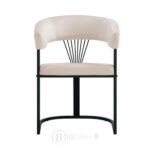 Chaise Brittany avec accoudoirs - Velours beige & métal noir