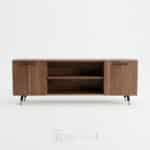 Meuble Bas de Rangement avec Portes & Étagères - Finition Bois Noyer - Design Moderne- L 140 x P 30 x H 50 cm