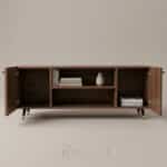Meuble Bas de Rangement avec Portes & Étagères - Finition Bois Noyer - Design Moderne- L 140 x P 30 x H 50 cm – Image 3