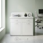 Meuble de Rangement Bas Blanc avec Portes et Tiroirs - Design Moderne Compact- H 80 x L 80 x P 35 cm – Image 2