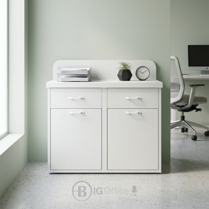 Meuble de Rangement Bas Blanc avec Portes et Tiroirs - Design Moderne Compact- H 80 x L 80 x P 35 cm – Image 2