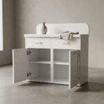 Meuble de Rangement Bas Blanc avec Portes et Tiroirs - Design Moderne Compact- H 80 x L 80 x P 35 cm – Image 3