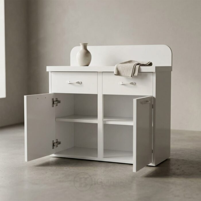 Meuble de Rangement Bas Blanc avec Portes et Tiroirs - Design Moderne Compact- H 80 x L 80 x P 35 cm – Image 3