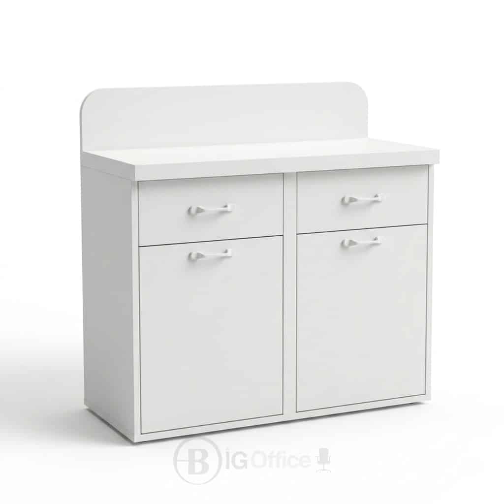 Meuble rangement bas blanc portes tiroirs BigOffice