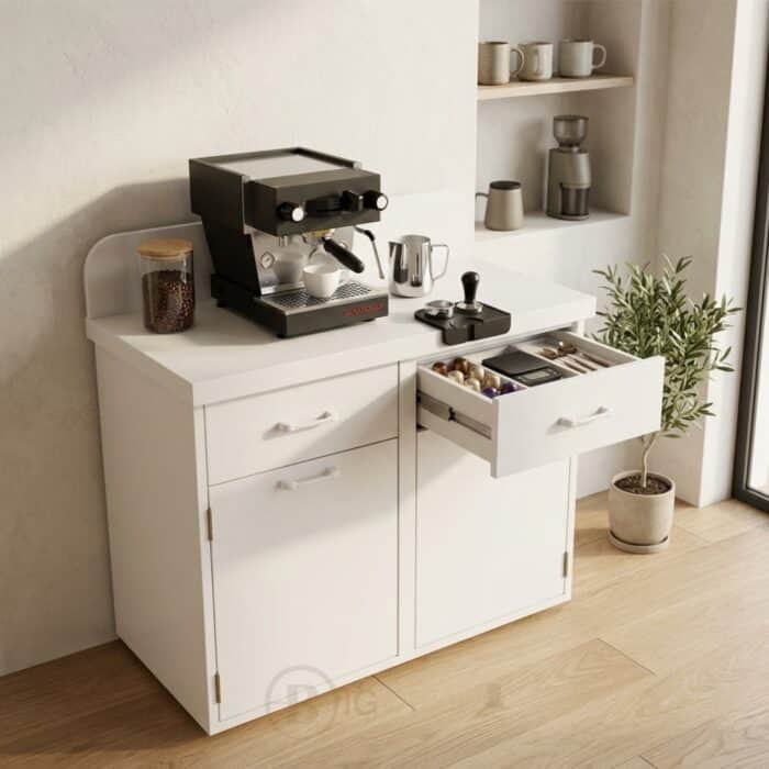 Meuble de Rangement Bas Blanc avec Portes et Tiroirs - Design Moderne Compact- H 80 x L 80 x P 35 cm – Image 5