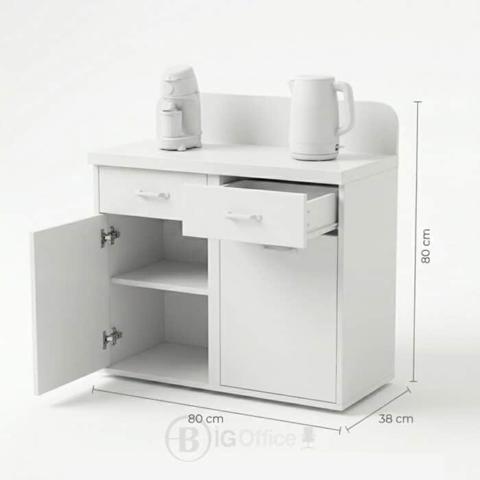 Meuble de Rangement Bas Blanc avec Portes et Tiroirs - Design Moderne Compact- H 80 x L 80 x P 35 cm – Image 6