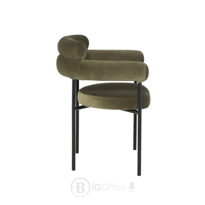 Chaise ZATANNA Vert Olive, vue principale Vue principale chaise ZATANNA, tube matelassé velours vert olive, accoudoirs intégrés, Big Office Maroc
