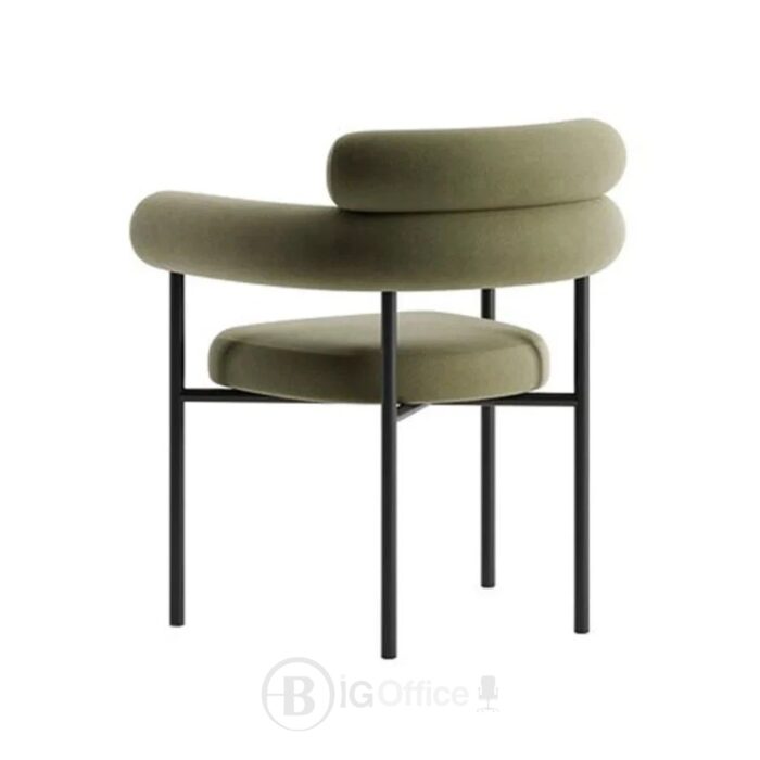 Chaise ZATANNA, vue latérale Vue latérale chaise ZATANNA, profil tubulaire vert olive et pieds métal noir laqué