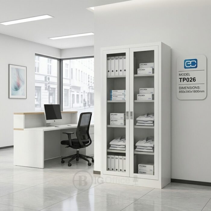Armoire Bureau WHITEFRAME - Bibliothèque Professionnelle Blanche avec Portes Vitrées – Image 7