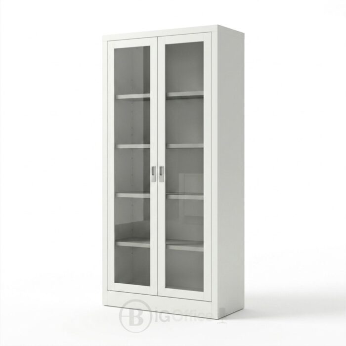 Armoire Bureau WHITEFRAME - Bibliothèque Professionnelle Blanche avec Portes Vitrées – Image 2
