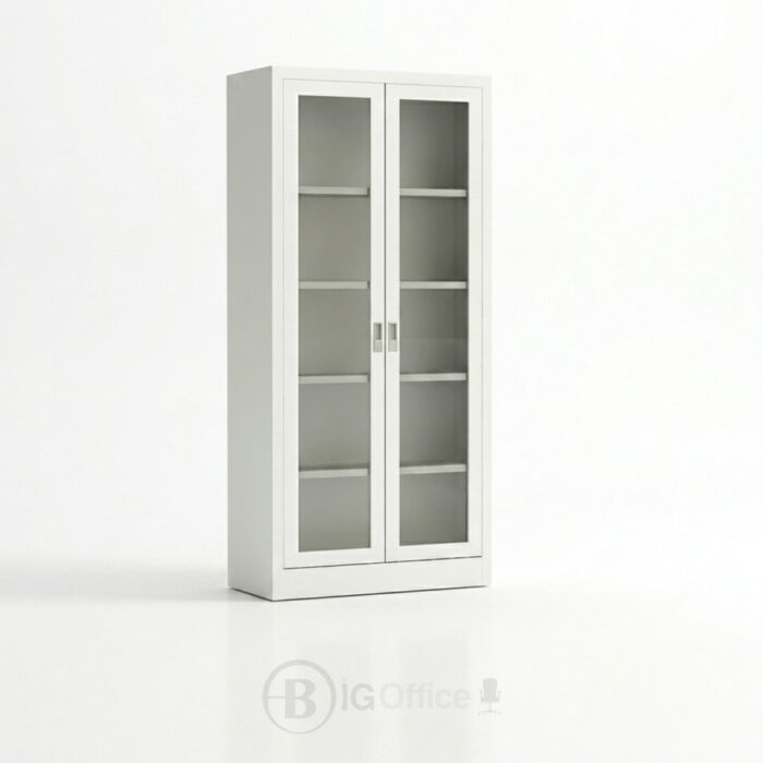 Armoire Bureau WHITEFRAME - Bibliothèque Professionnelle Blanche avec Portes Vitrées – Image 4