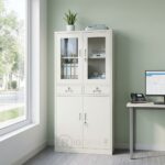 Armoire Bureau STORAGE GLASS - Cabinet Professionnel Blanc avec Vitrines & Double Rangement – Image 4