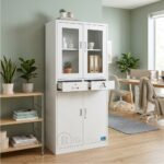 Armoire Bureau STORAGE GLASS - Cabinet Professionnel Blanc avec Vitrines & Double Rangement – Image 5