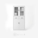 Armoire Bureau STORAGE GLASS - Cabinet Professionnel Blanc avec Vitrines & Double Rangement